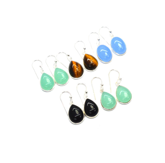 WHOLESALE 5PC SOLID STERLING SILVER AQUA CHALCEDONY MIX HOOK EARRING LOT