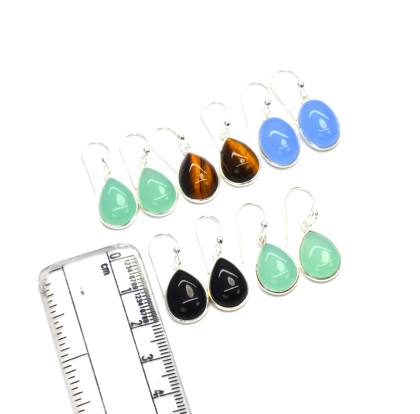 WHOLESALE 5PC SOLID STERLING SILVER AQUA CHALCEDONY MIX HOOK EARRING LOT