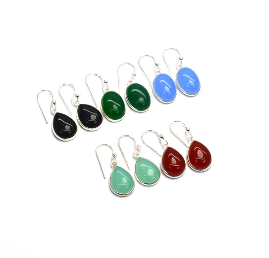 WHOLESALE 5PC 925 STERLING SILVER BLUE CHALCEDONY MIX STONE HOOK EARRING LOT