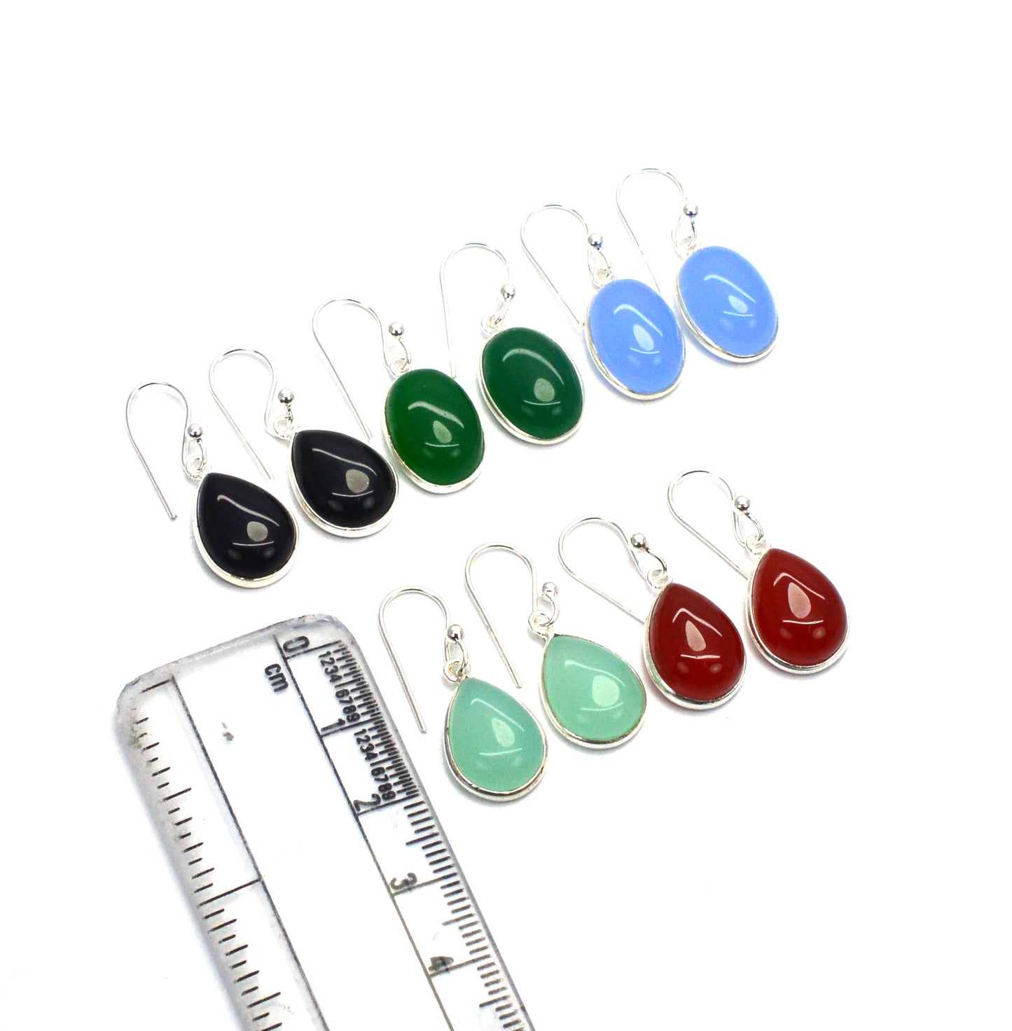 WHOLESALE 5PC 925 STERLING SILVER BLUE CHALCEDONY MIX STONE HOOK EARRING LOT