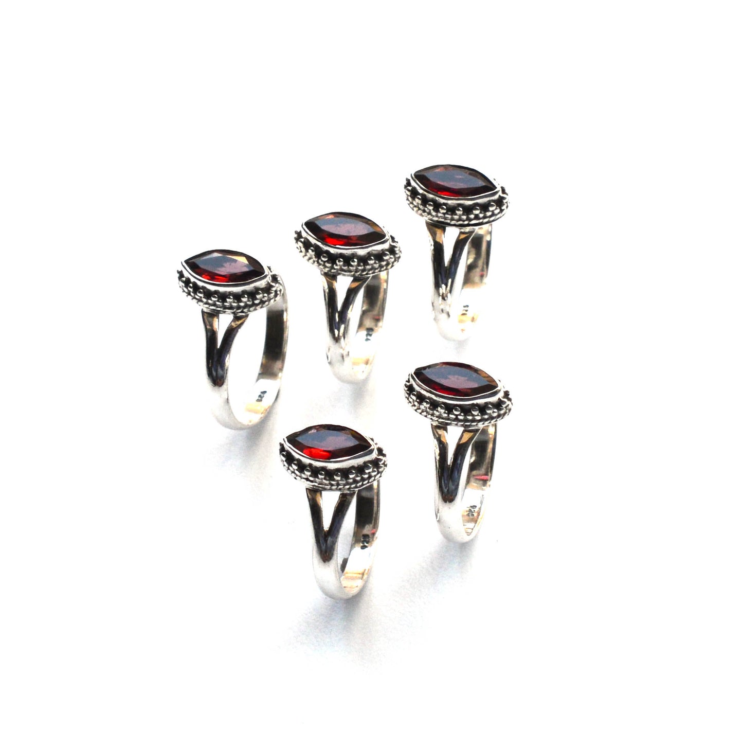 WHOLESALE 5PC 925 SOLID STERLING SILVER FACETED RED GARNET RING LOT