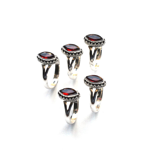 WHOLESALE 5PC 925 SOLID STERLING SILVER FACETED RED GARNET RING LOT