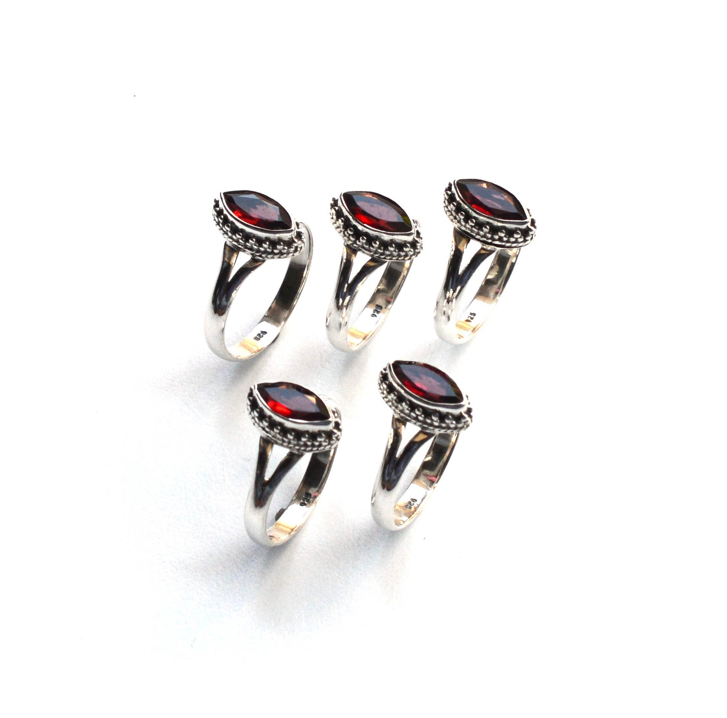 WHOLESALE 5PC 925 SOLID STERLING SILVER FACETED RED GARNET RING LOT