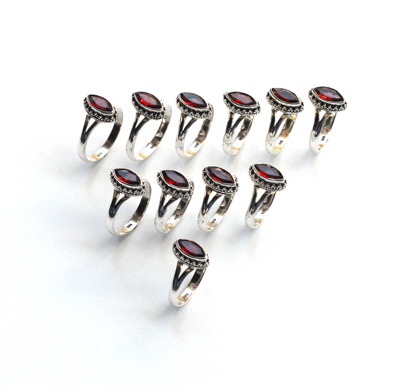 WHOLESALE 11PC 925 SOLID STERLING SILVER FACETED RED GARNET RING LOT
