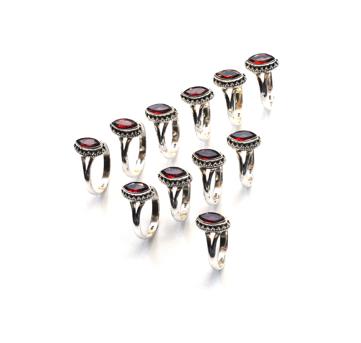 WHOLESALE 11PC 925 SOLID STERLING SILVER FACETED RED GARNET RING LOT