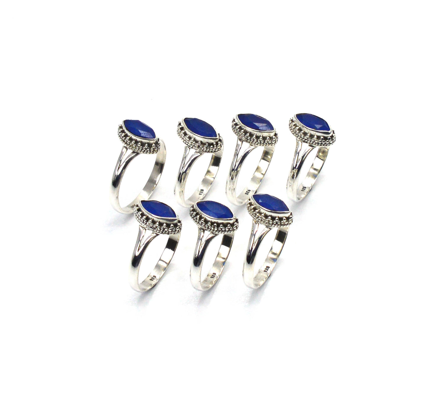 WHOLESALE 7PC 925 SOLID STERLING SILVER BLUE Simulated Sapphire RING LOT