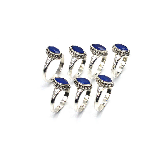 WHOLESALE 7PC 925 SOLID STERLING SILVER BLUE Simulated Sapphire RING LOT