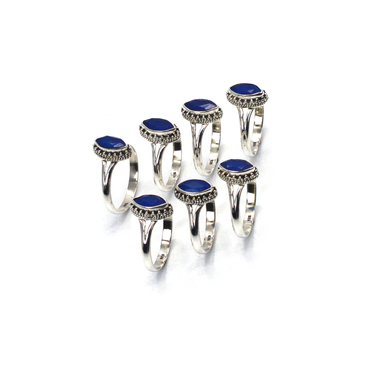 WHOLESALE 7PC 925 SOLID STERLING SILVER BLUE Simulated Sapphire RING LOT