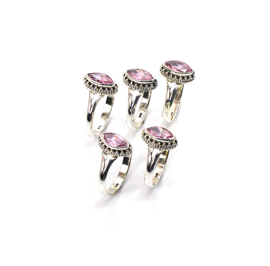 WHOLESALE 5PC 925 SOLID STERLING SILVER FACETED PINK TOPAZ RING LOT