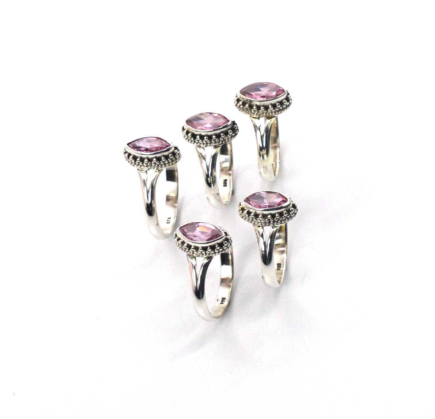 WHOLESALE 5PC 925 SOLID STERLING SILVER FACETED PINK TOPAZ RING LOT