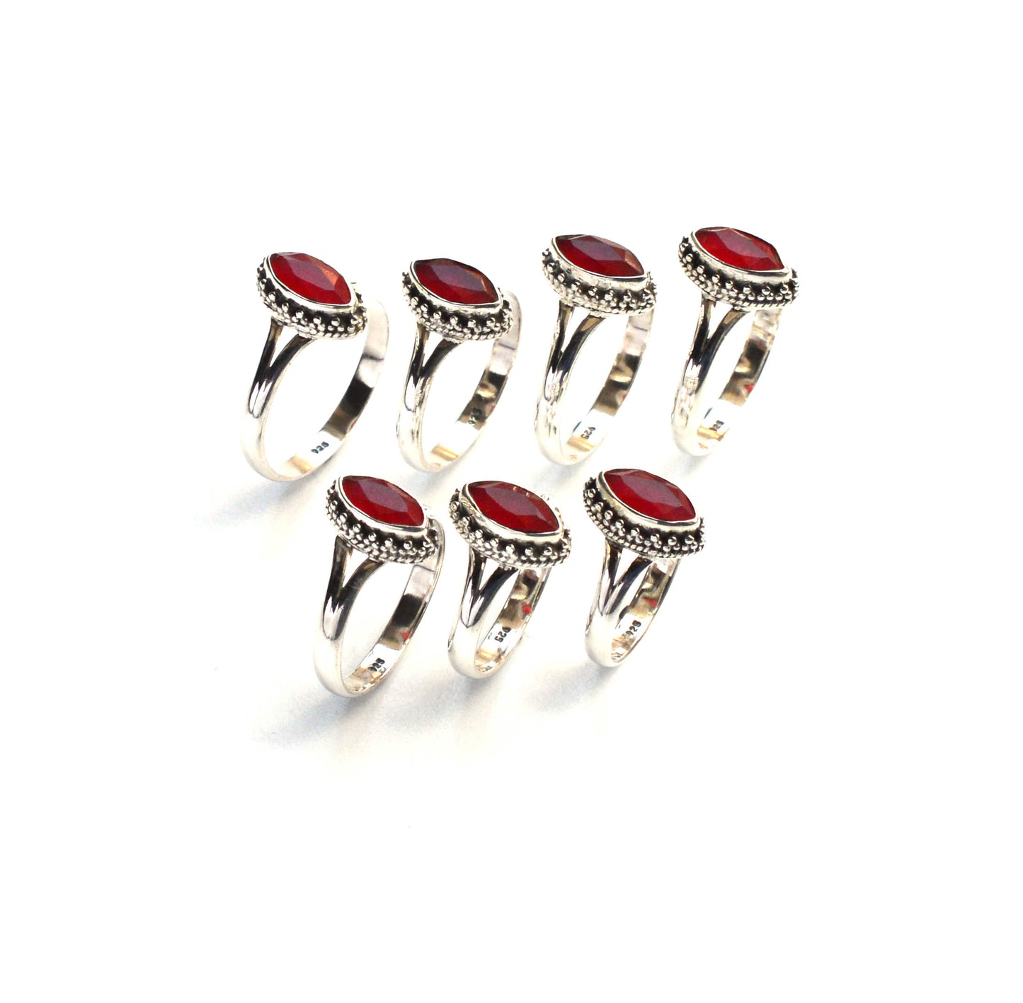 WHOLESALE 7PC 925 SOLID STERLING CUT Simulated Ruby RING LOT