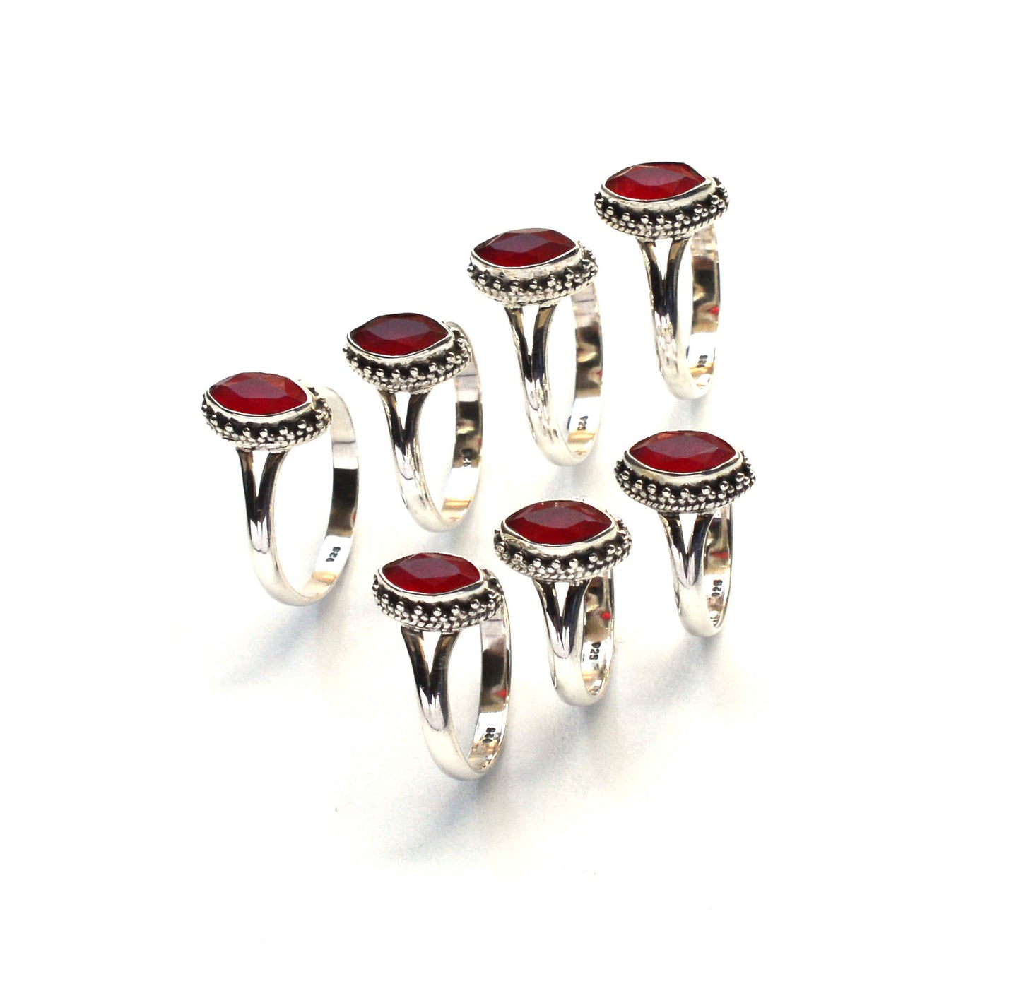 WHOLESALE 7PC 925 SOLID STERLING CUT Simulated Ruby RING LOT