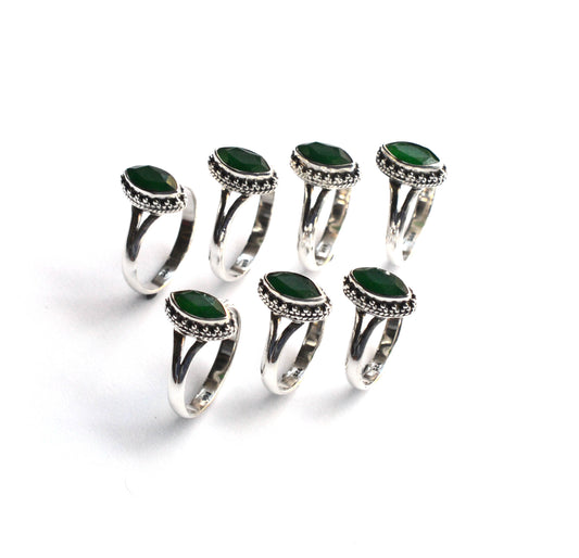WHOLESALE 7PC 925 SOLID STERLING SILVER GREEN Simulated Emerald RING LOT