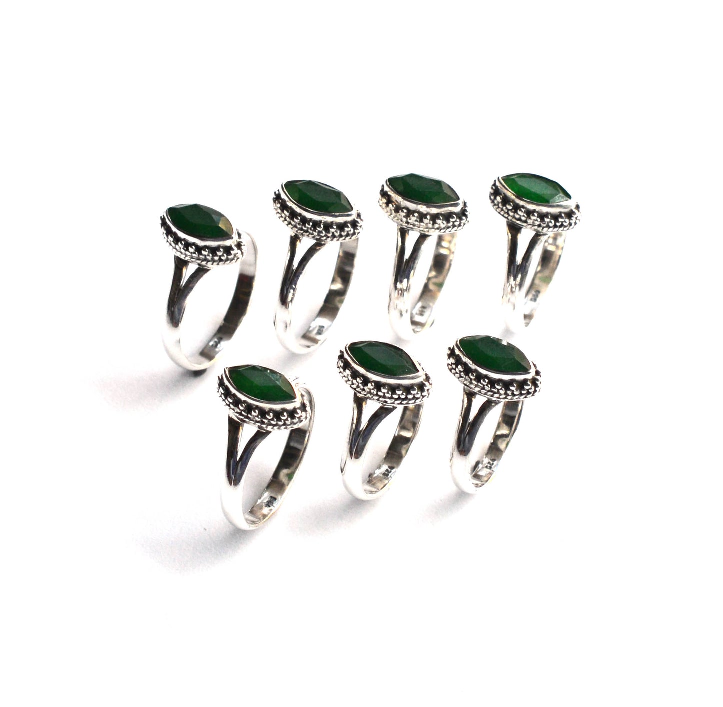 WHOLESALE 7PC 925 SOLID STERLING SILVER GREEN Simulated Emerald RING LOT