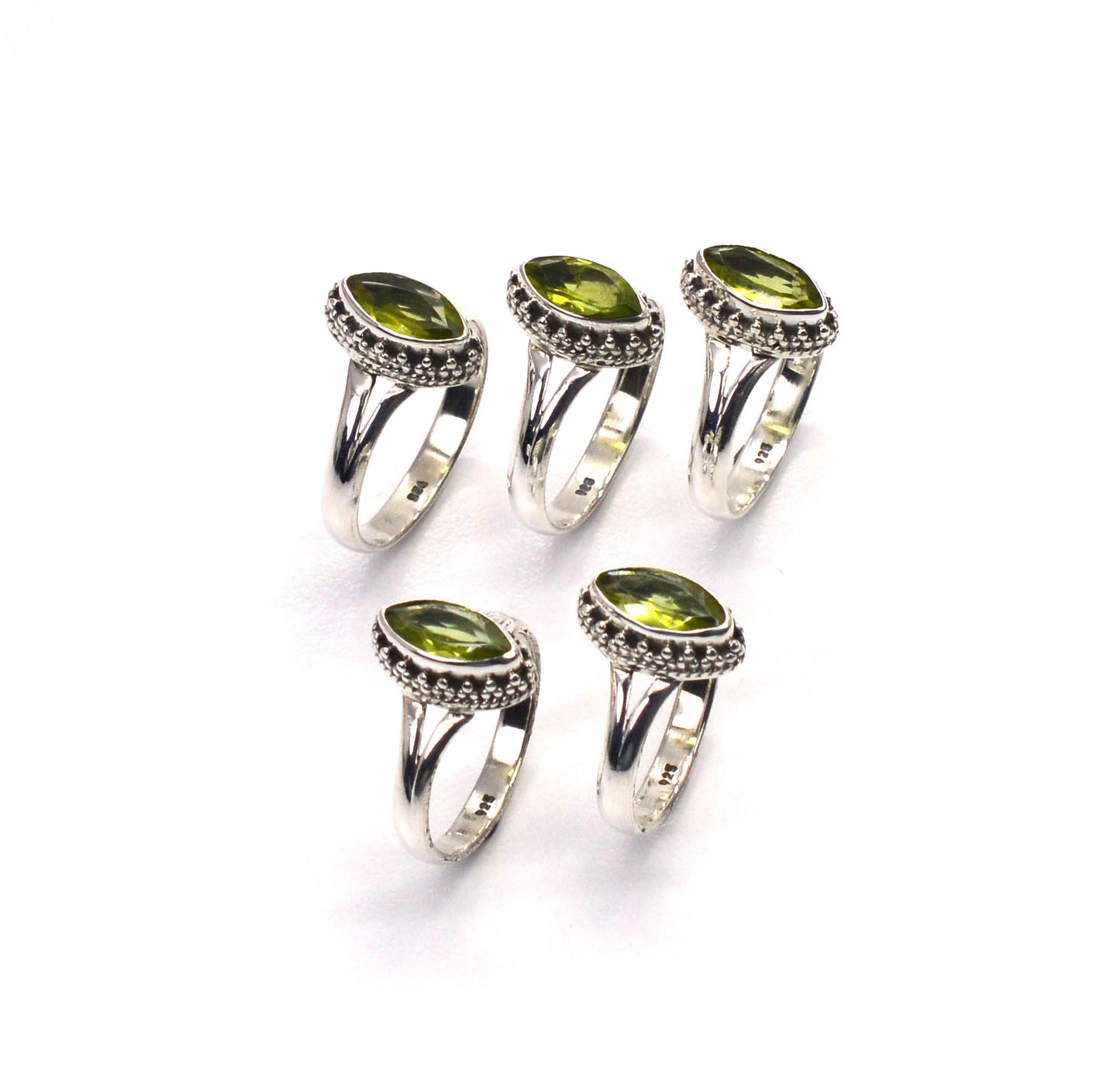 WHOLESALE 5PC 925 SOLID STERLING SILVER FACETED GREEN PERIDOT RING LOT