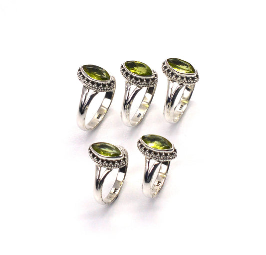 WHOLESALE 5PC 925 SOLID STERLING SILVER FACETED GREEN PERIDOT RING LOT
