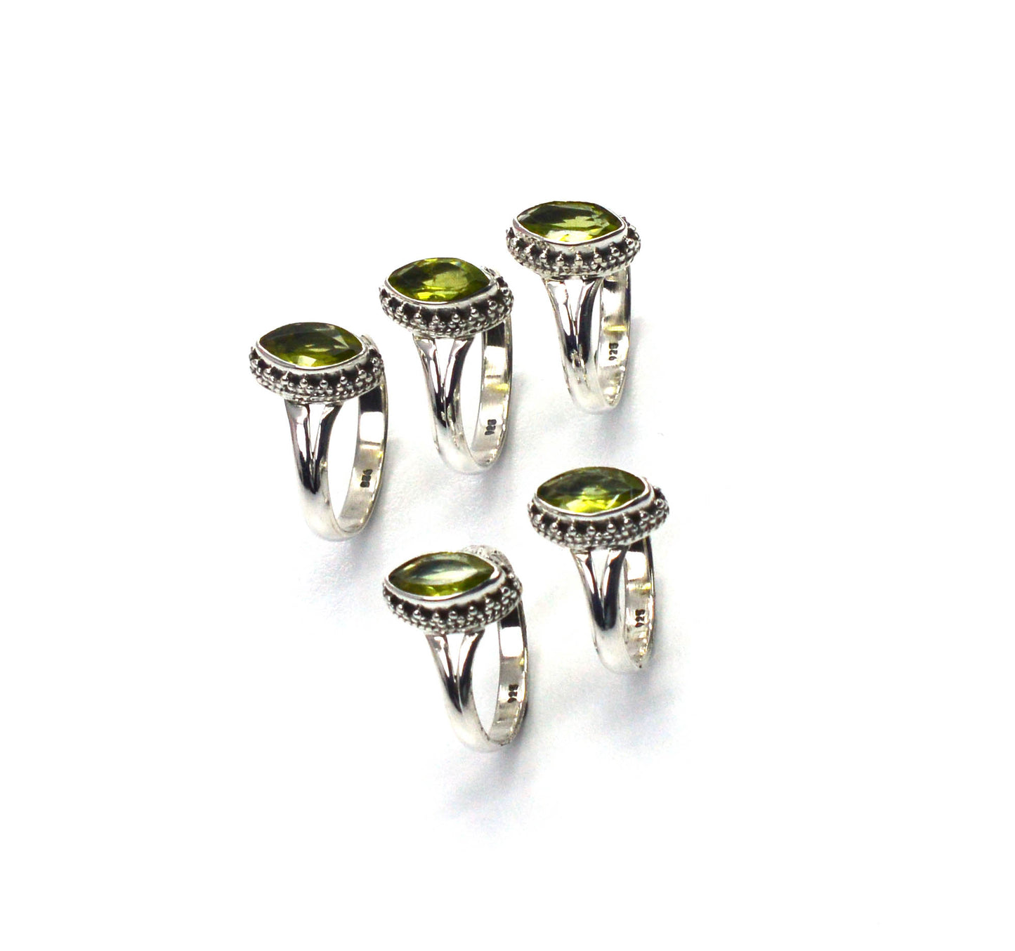 WHOLESALE 5PC 925 SOLID STERLING SILVER FACETED GREEN PERIDOT RING LOT