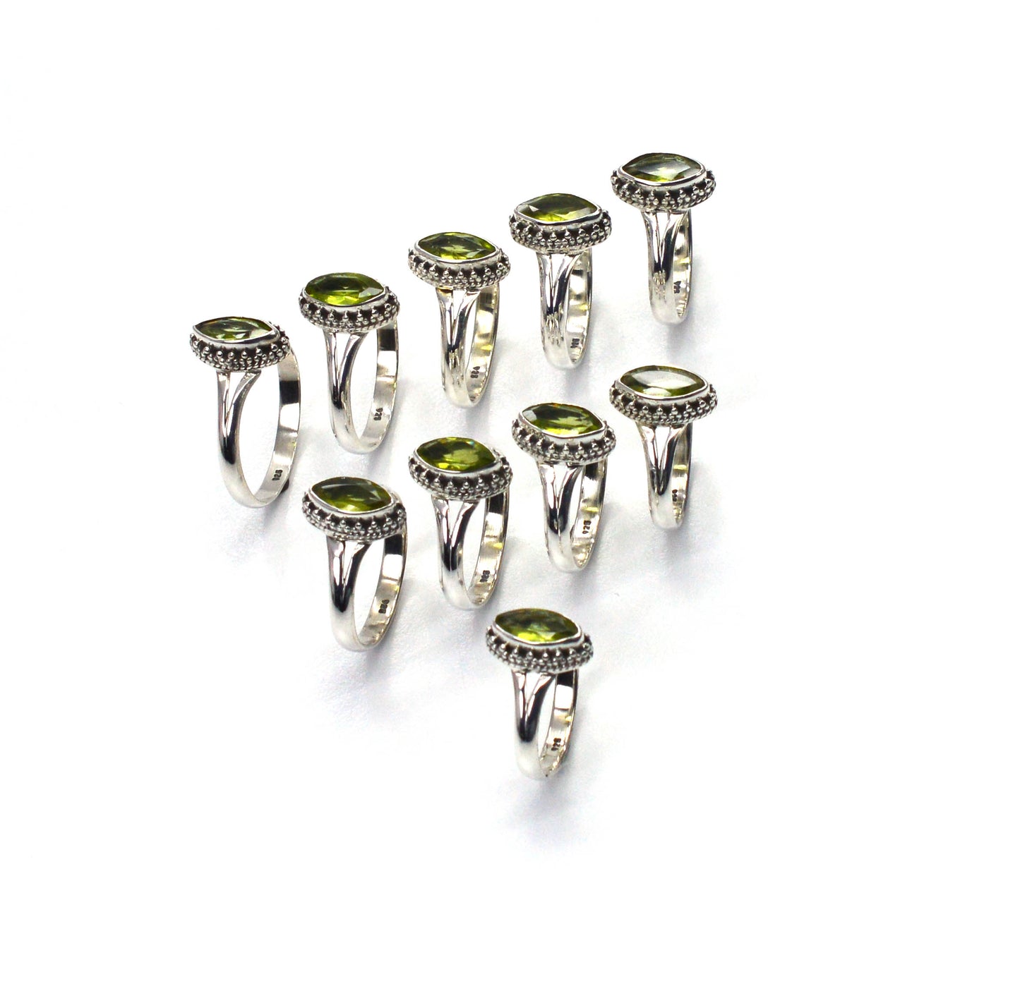 WHOLESALE 10PC 925 SOLID STERLING SILVER FACETED GREEN PERIDOT RING LOT