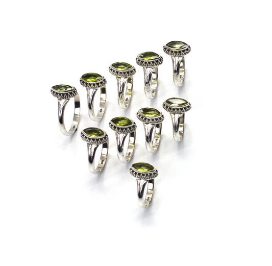 WHOLESALE 10PC 925 SOLID STERLING SILVER FACETED GREEN PERIDOT RING LOT