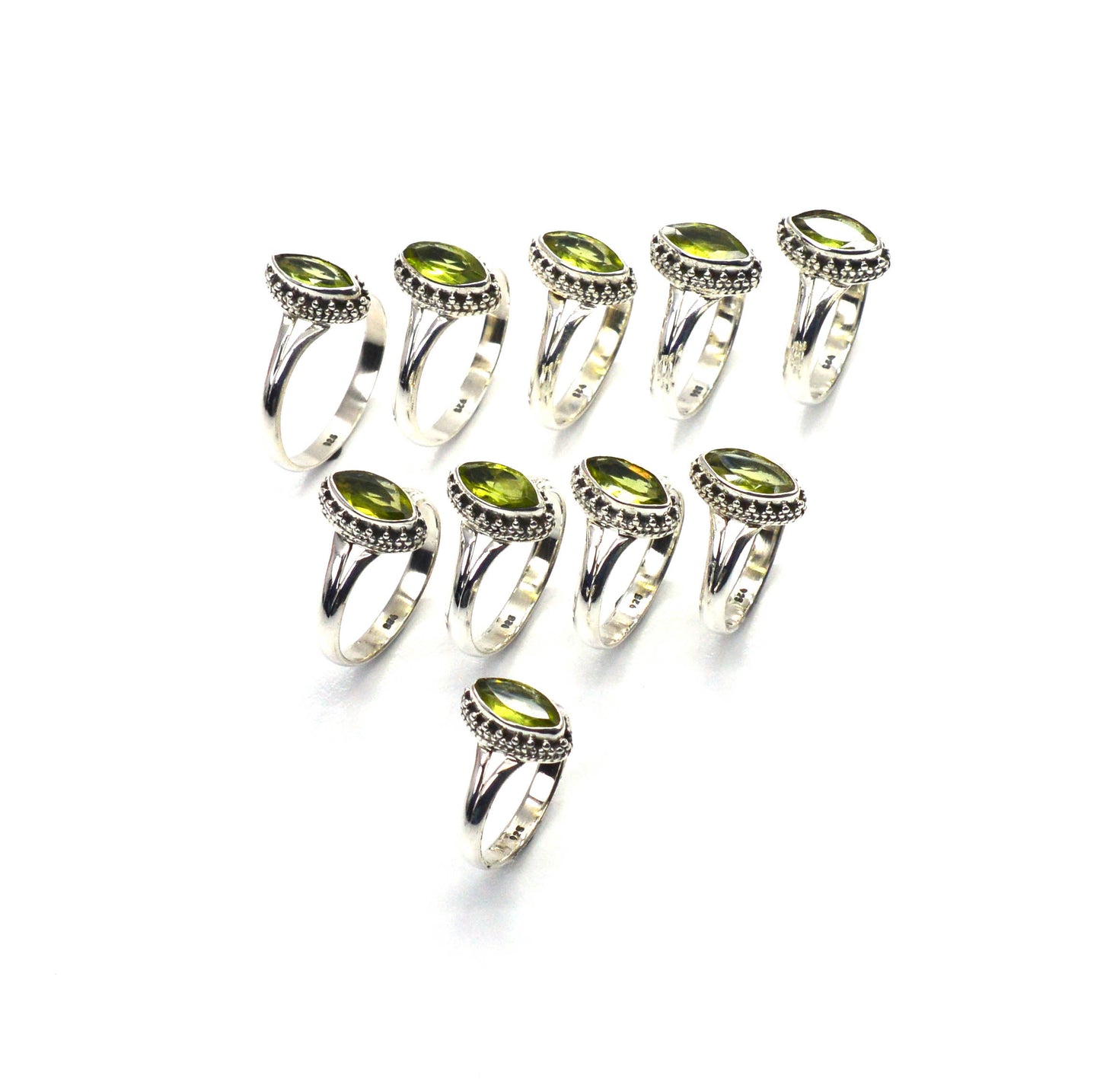 WHOLESALE 10PC 925 SOLID STERLING SILVER FACETED GREEN PERIDOT RING LOT