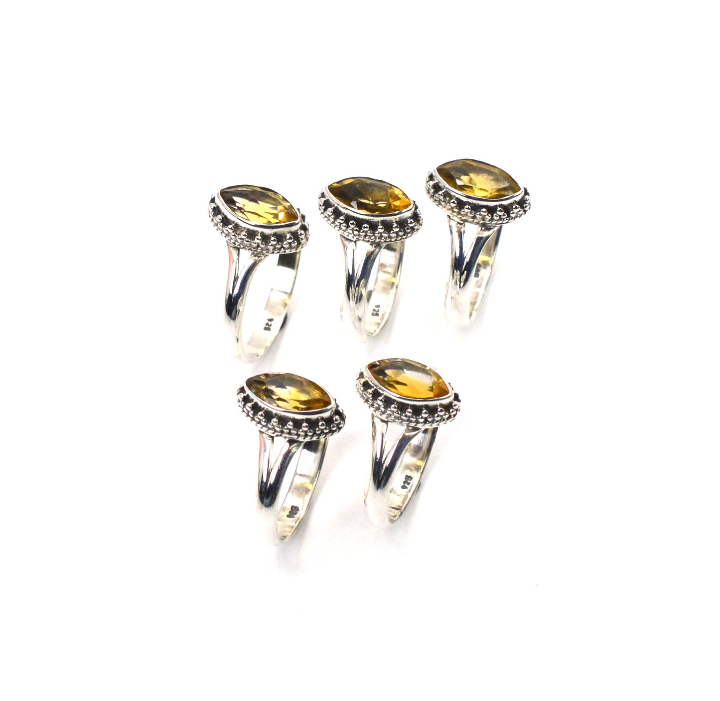 WHOLESALE 5PC 925 SOLID STERLING SILVER FACETED YELLOW CITRINE RING LOT