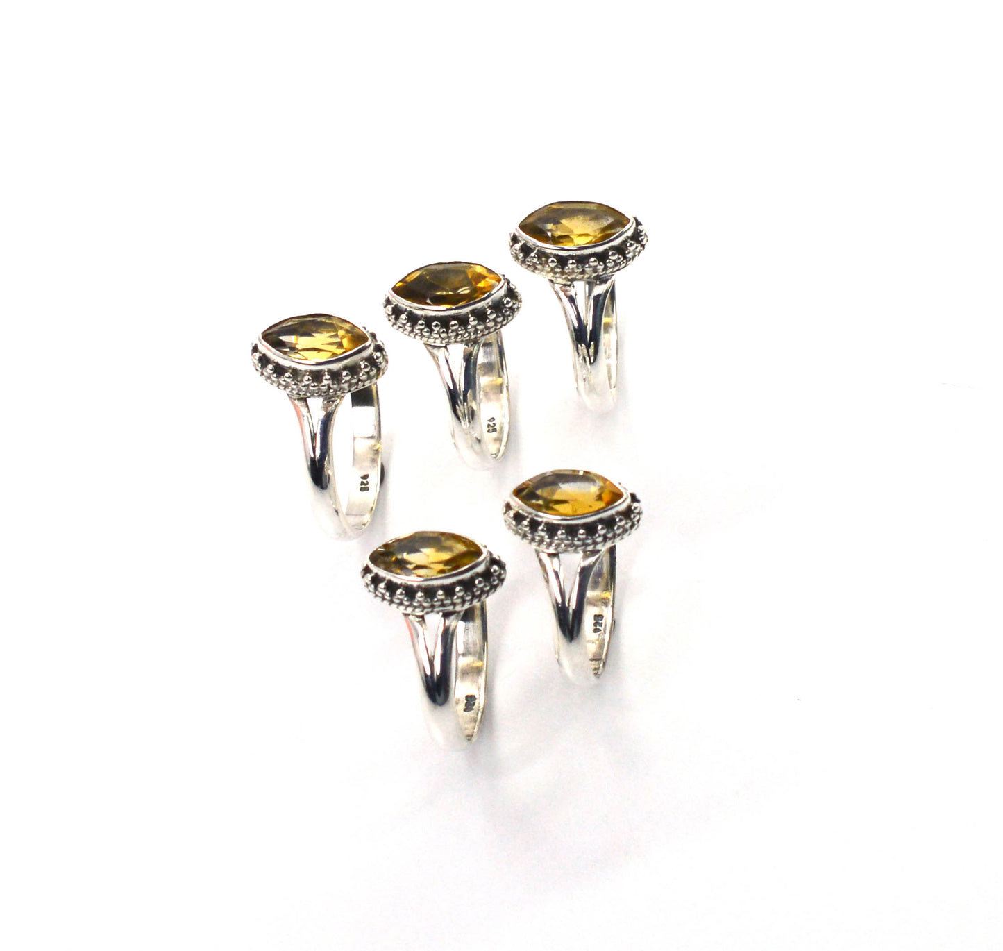 WHOLESALE 5PC 925 SOLID STERLING SILVER FACETED YELLOW CITRINE RING LOT