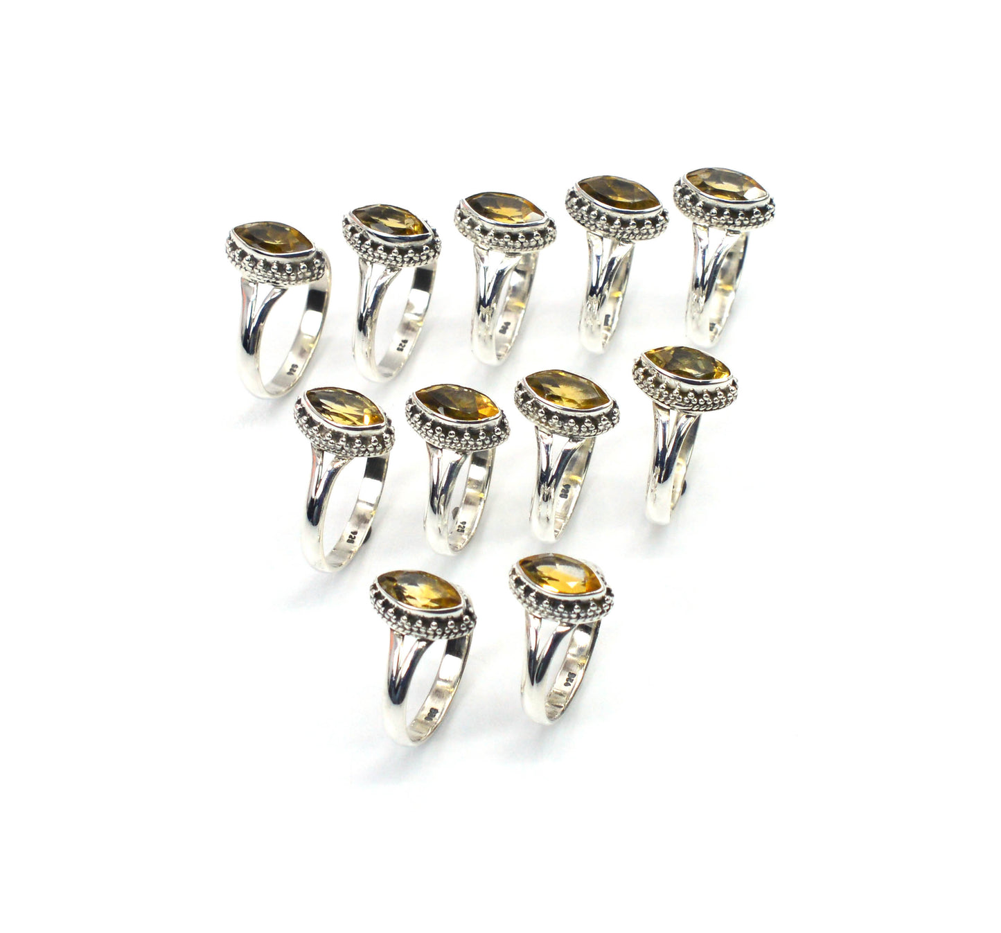 WHOLESALE 11PC 925 SOLID STERLING SILVER FACETED YELLOW CITRINE RING LOT