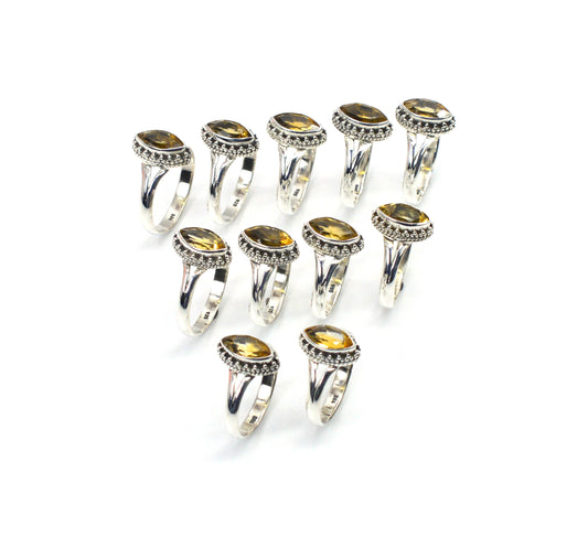 WHOLESALE 11PC 925 SOLID STERLING SILVER FACETED YELLOW CITRINE RING LOT