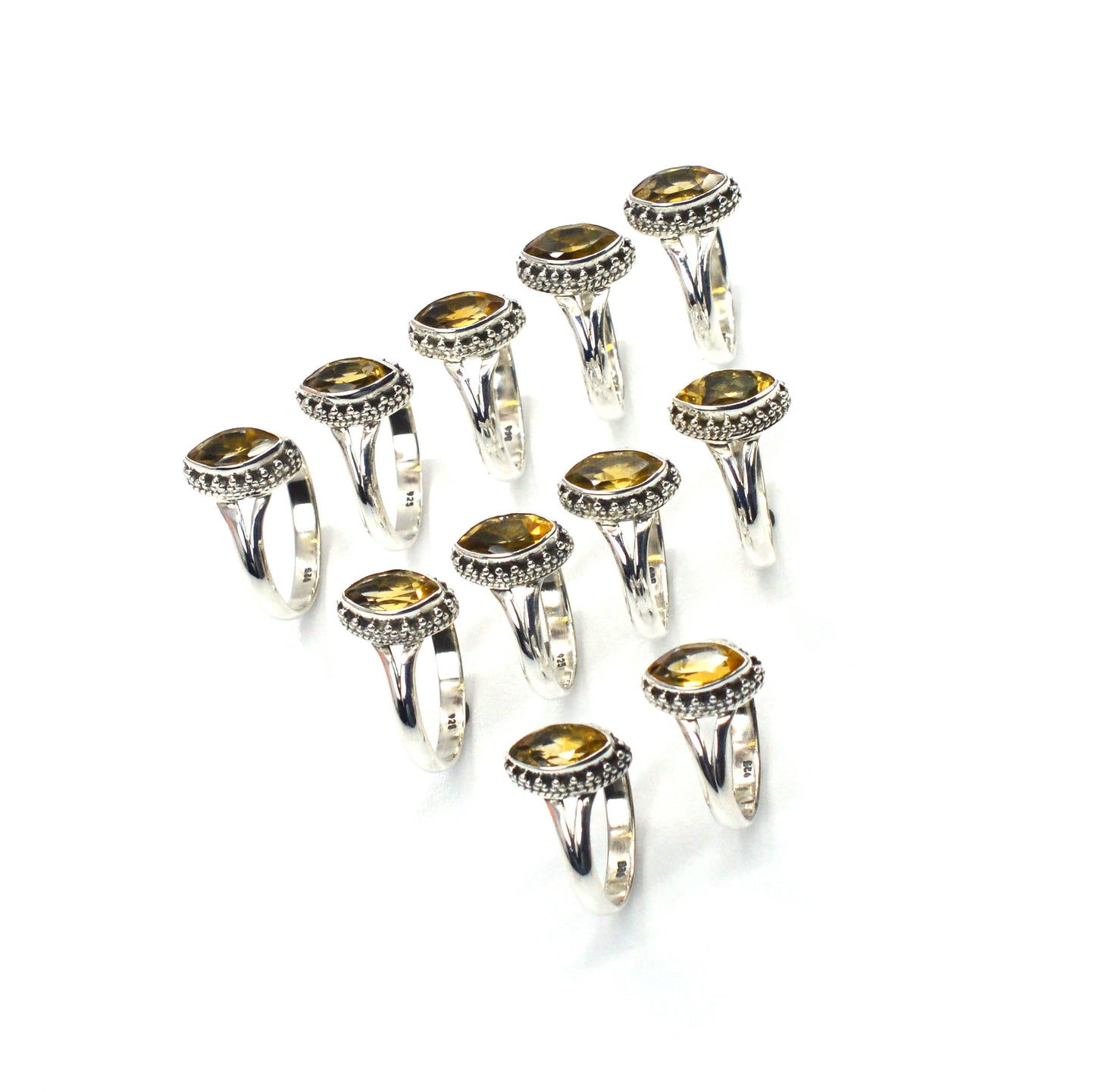 WHOLESALE 11PC 925 SOLID STERLING SILVER FACETED YELLOW CITRINE RING LOT