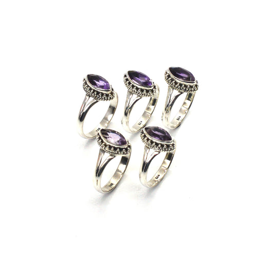 WHOLESALE 5PC 925 SOLID STERLING SILVER FACETED PURPLE AMETHYST RING LOT