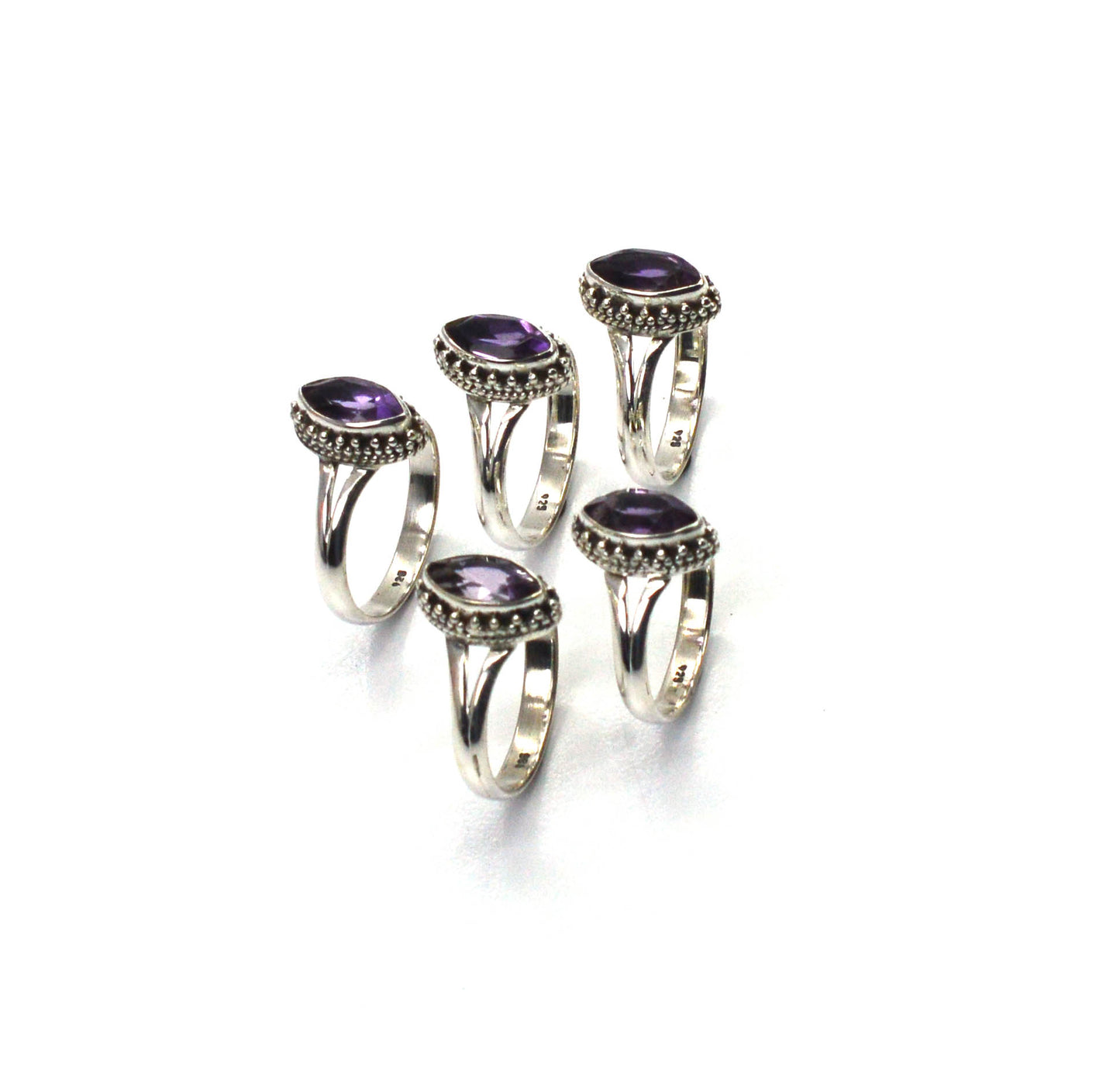 WHOLESALE 5PC 925 SOLID STERLING SILVER FACETED PURPLE AMETHYST RING LOT