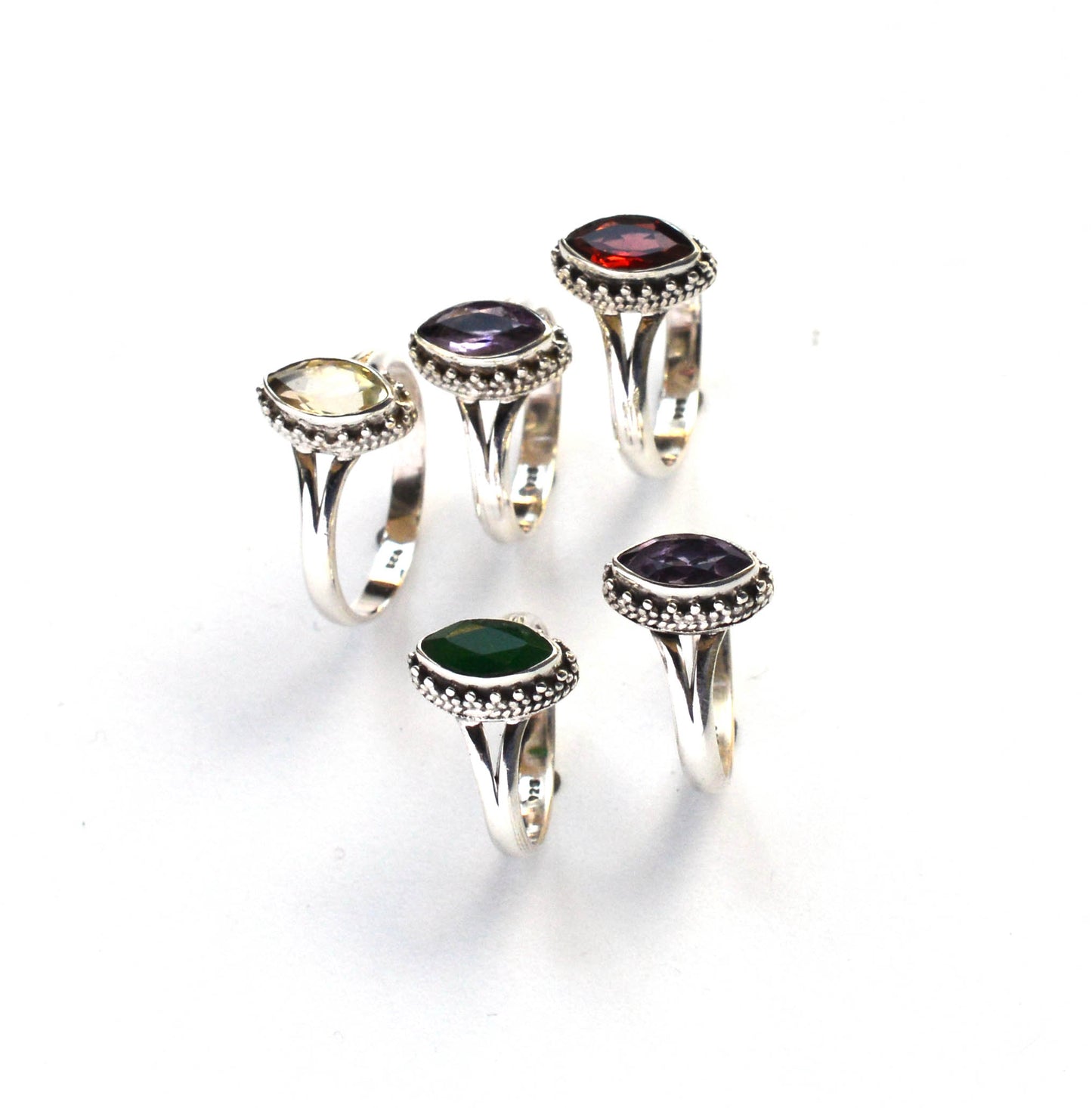 WHOLESALE 5PC 925 SOLID STERLING SILVER CUT RED GARNET MIX STONE RING LOT