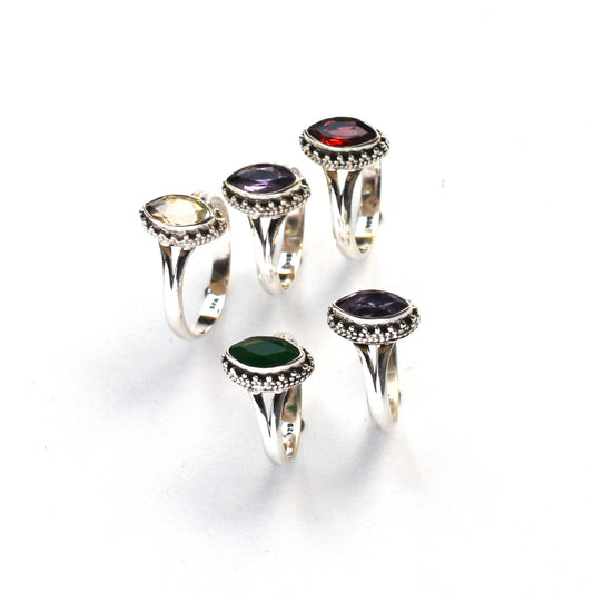 WHOLESALE 5PC 925 SOLID STERLING SILVER CUT RED GARNET MIX STONE RING LOT