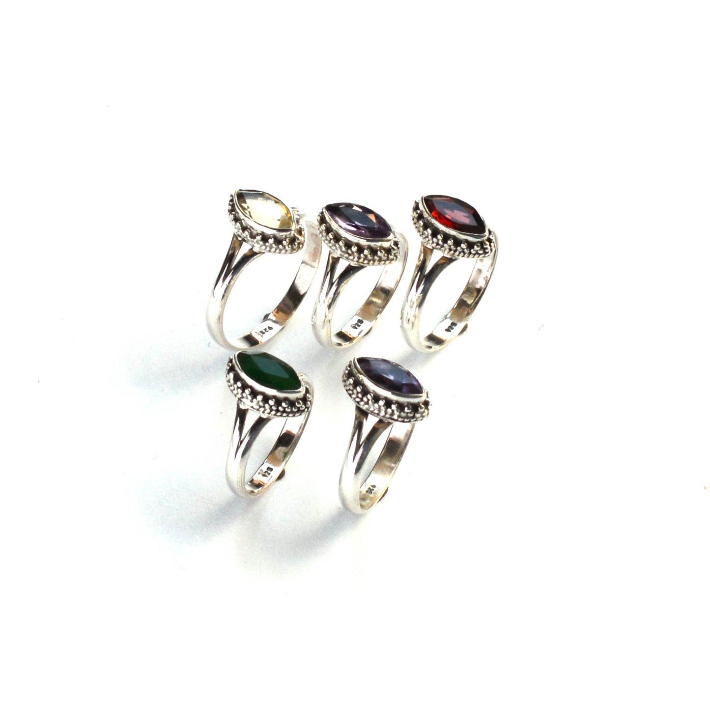 WHOLESALE 5PC 925 SOLID STERLING SILVER CUT RED GARNET MIX STONE RING LOT