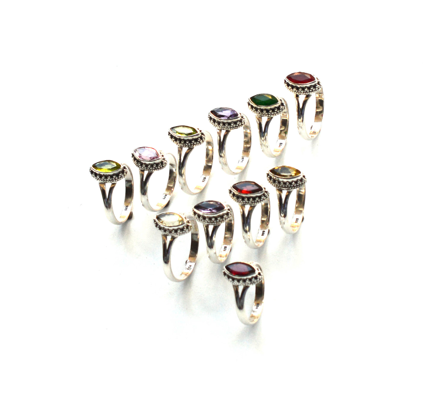 WHOLESALE 11PC 925 SOLID STERLING SILVER CUT RED GARNET MIX STONE RING LOT