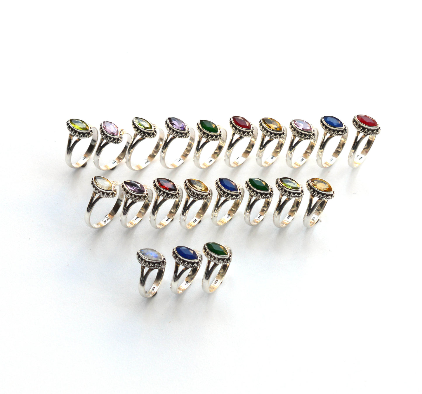 WHOLESALE 21PC 925 SOLIDSTERLING SILVER CUT GREEN PERIDOT MIX STONE RING LOT