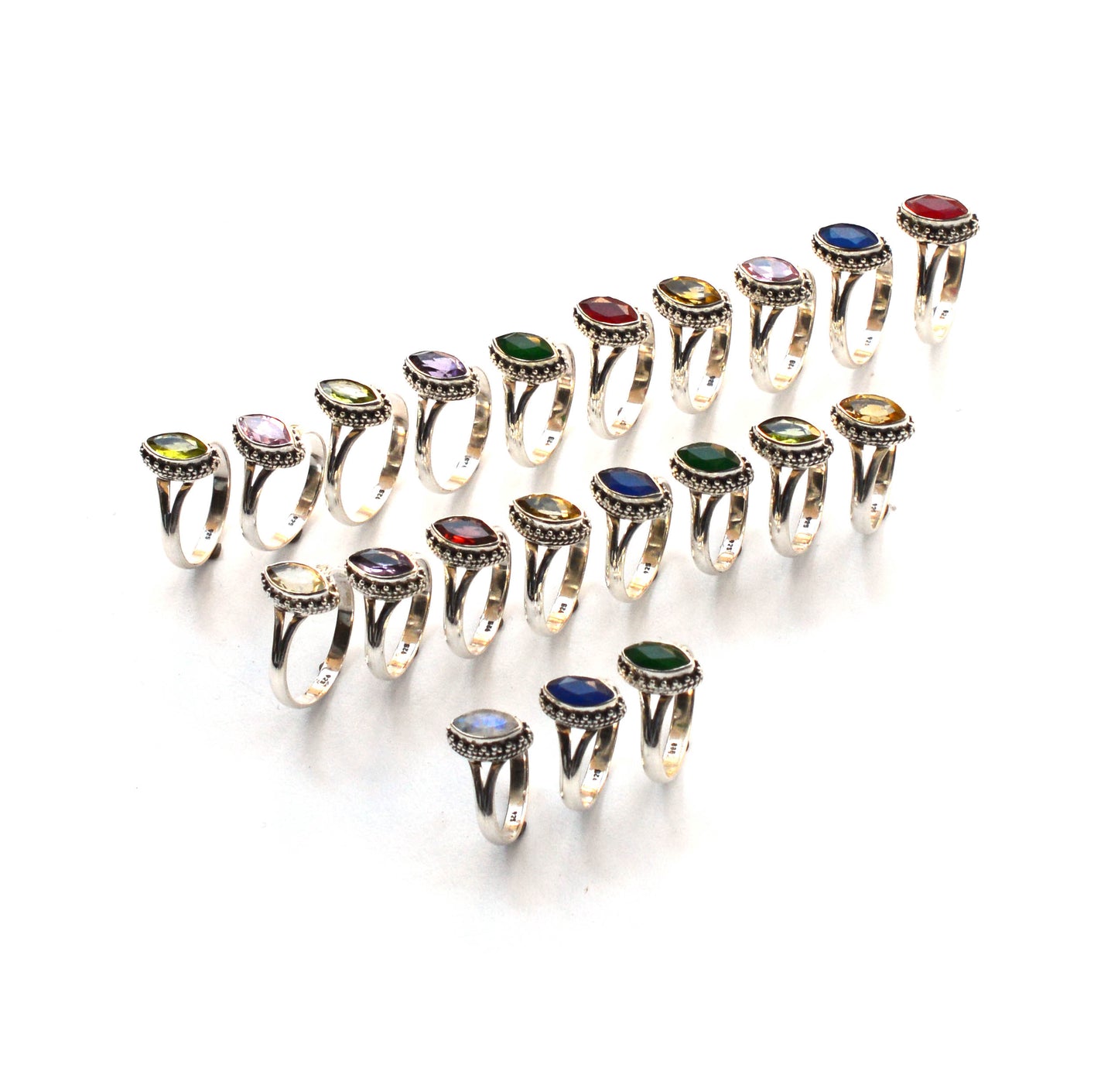 WHOLESALE 21PC 925 SOLIDSTERLING SILVER CUT GREEN PERIDOT MIX STONE RING LOT