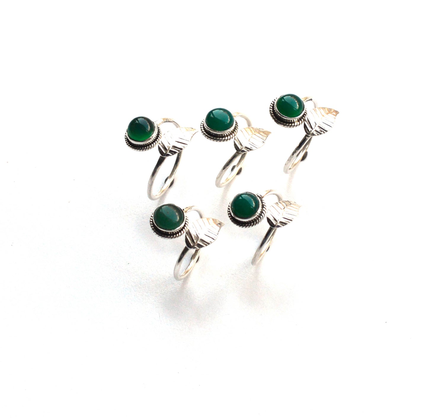 WHOLESALE 5PC 925 SOLID STERLING SILVER GREEN ONYX RING LOT