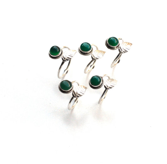 WHOLESALE 5PC 925 SOLID STERLING SILVER GREEN ONYX RING LOT