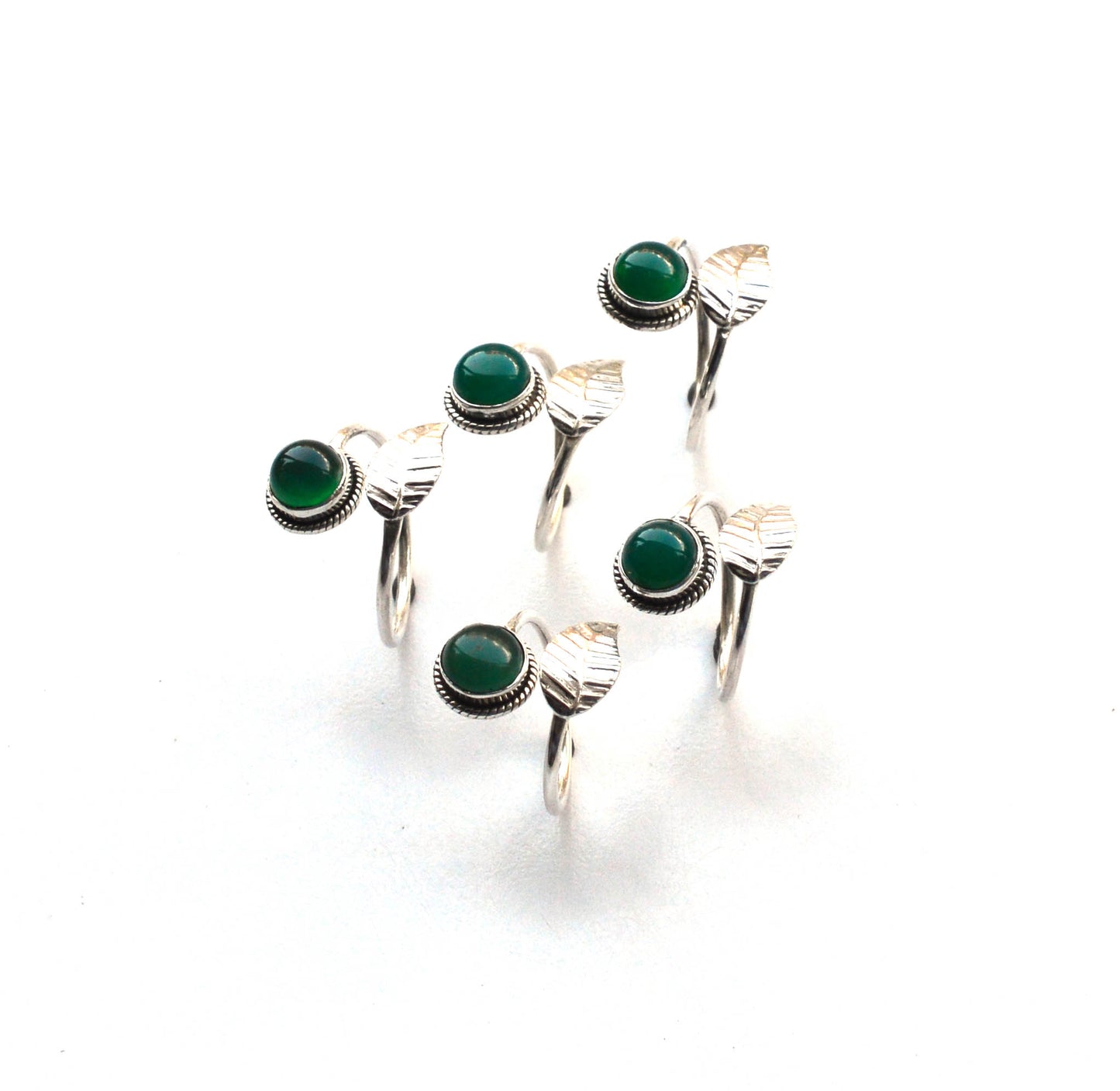 WHOLESALE 5PC 925 SOLID STERLING SILVER GREEN ONYX RING LOT