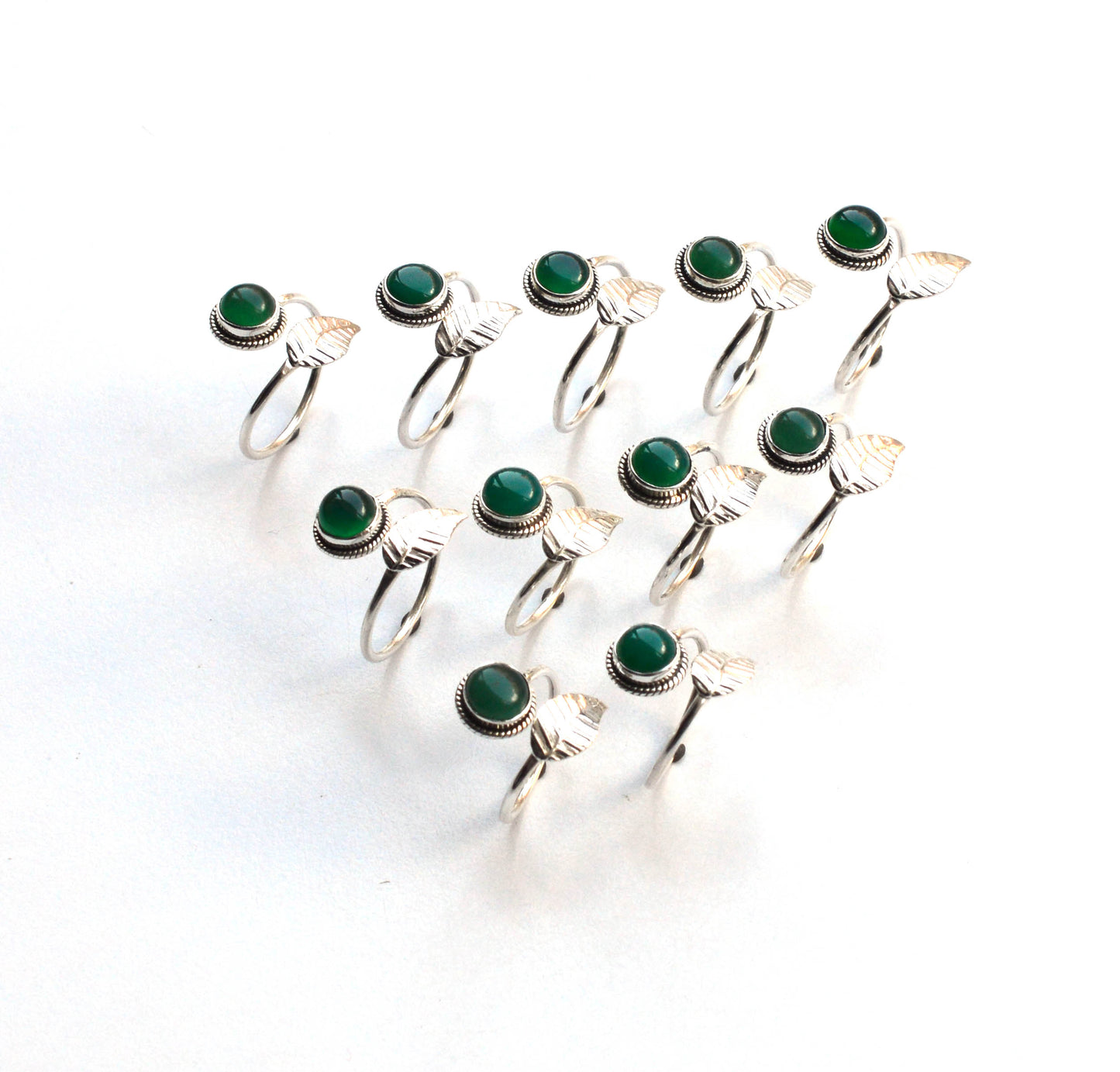 WHOLESALE 11PC 925 SOLID STERLING SILVER GREEN ONYX RING LOT