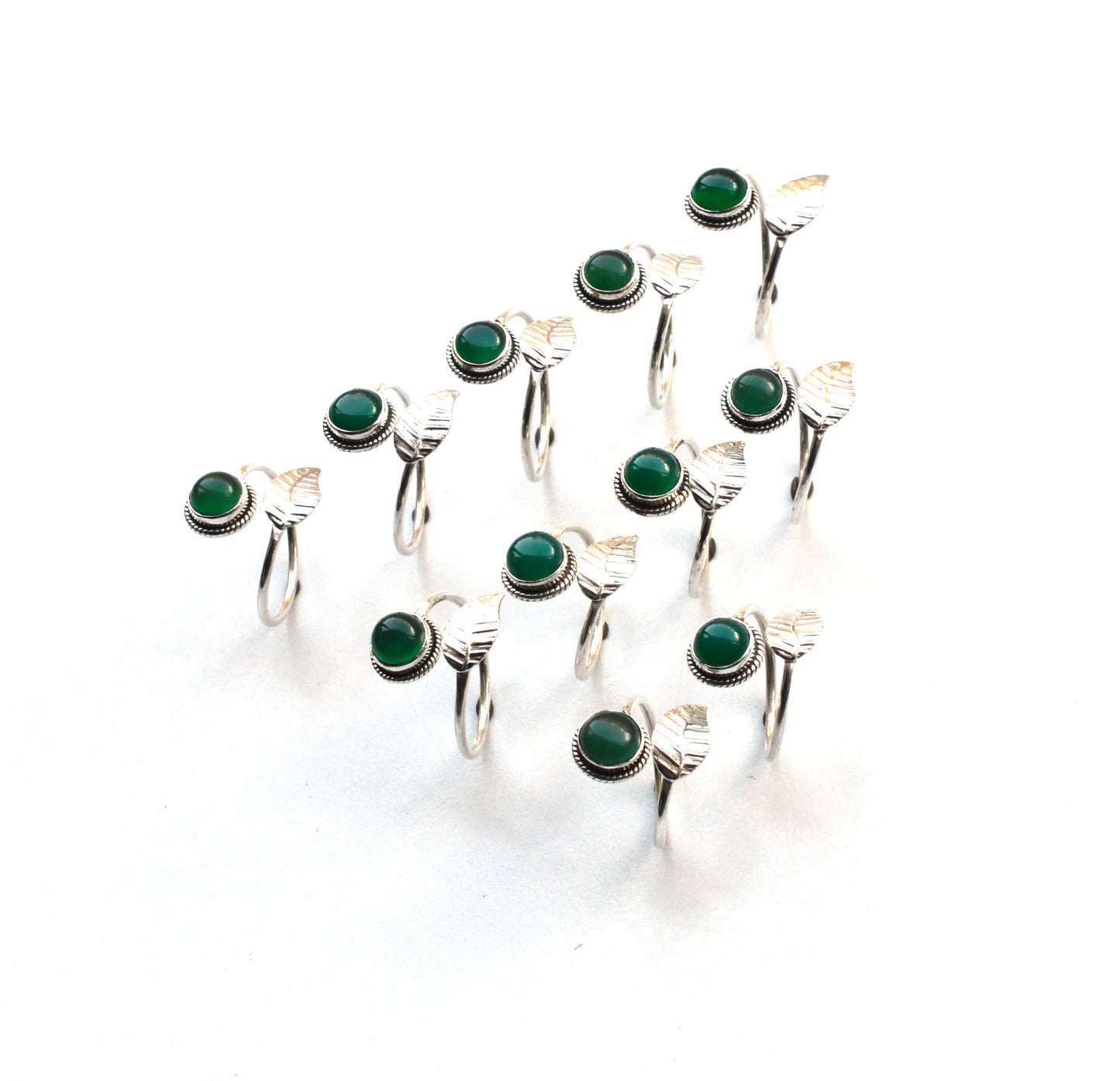 WHOLESALE 11PC 925 SOLID STERLING SILVER GREEN ONYX RING LOT