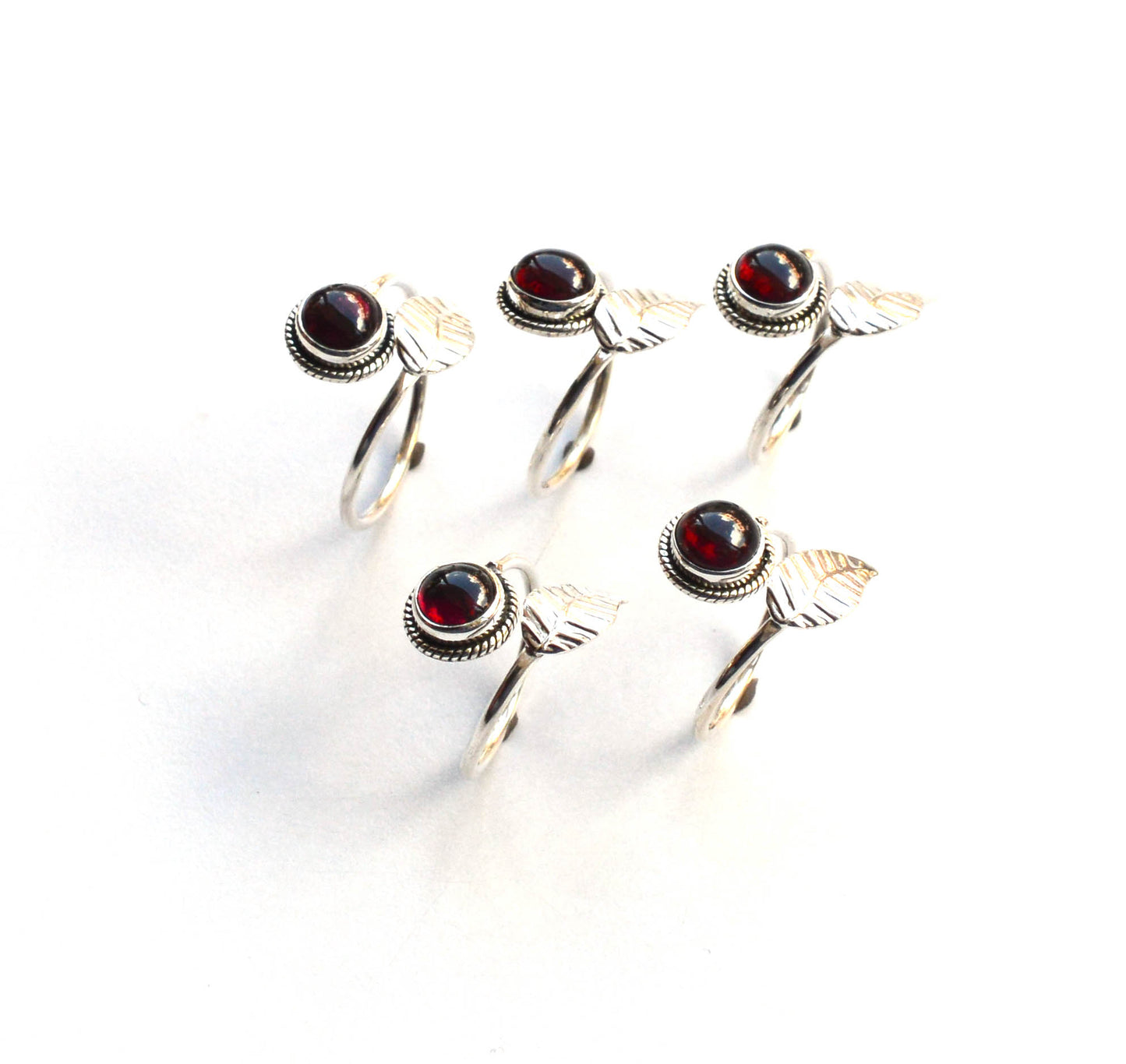 WHOLESALE 5PC 925 SOLID STERLING SILVER RED GARNET RING LOT