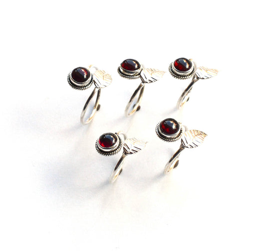 WHOLESALE 5PC 925 SOLID STERLING SILVER RED GARNET RING LOT