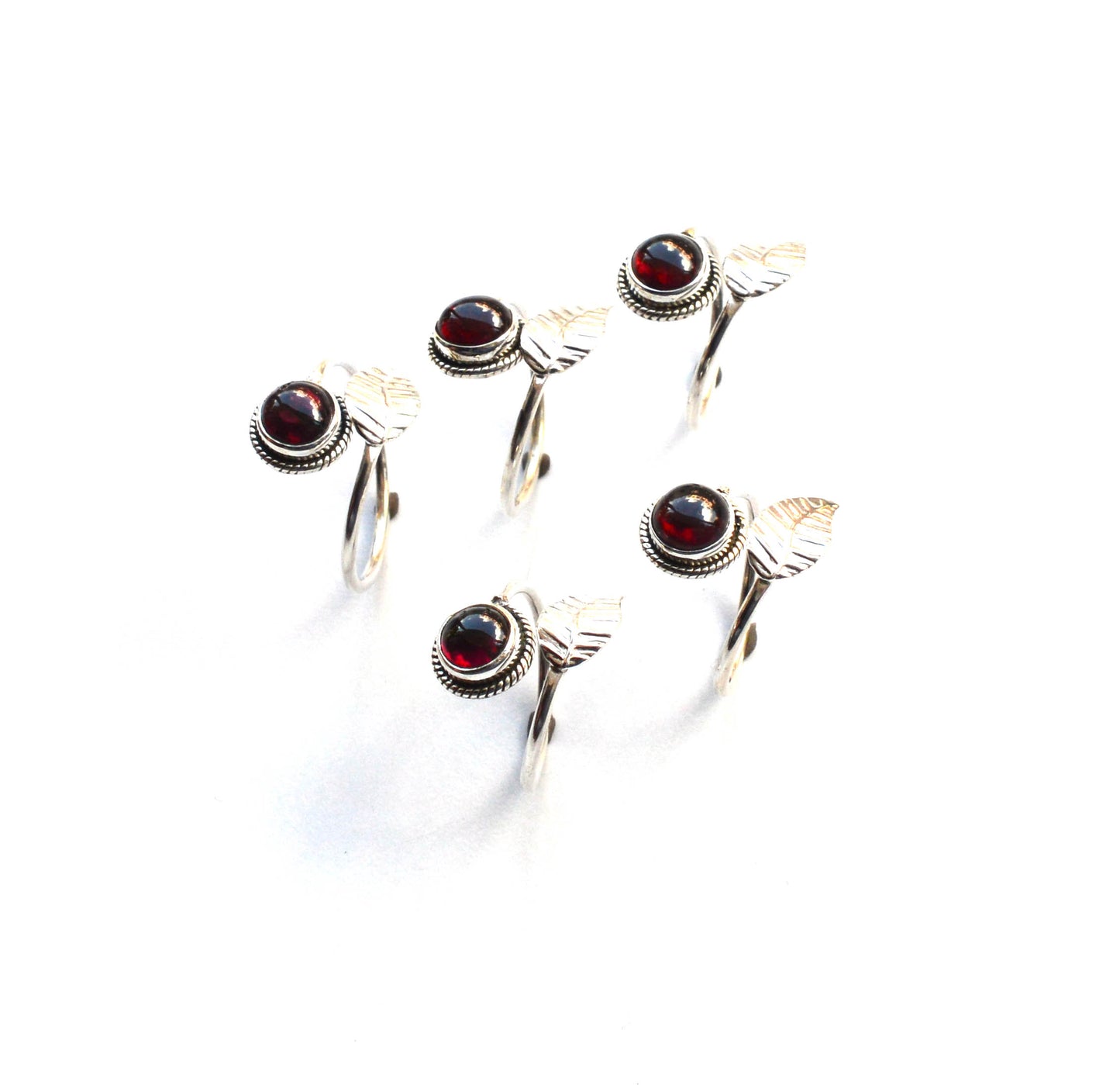 WHOLESALE 5PC 925 SOLID STERLING SILVER RED GARNET RING LOT