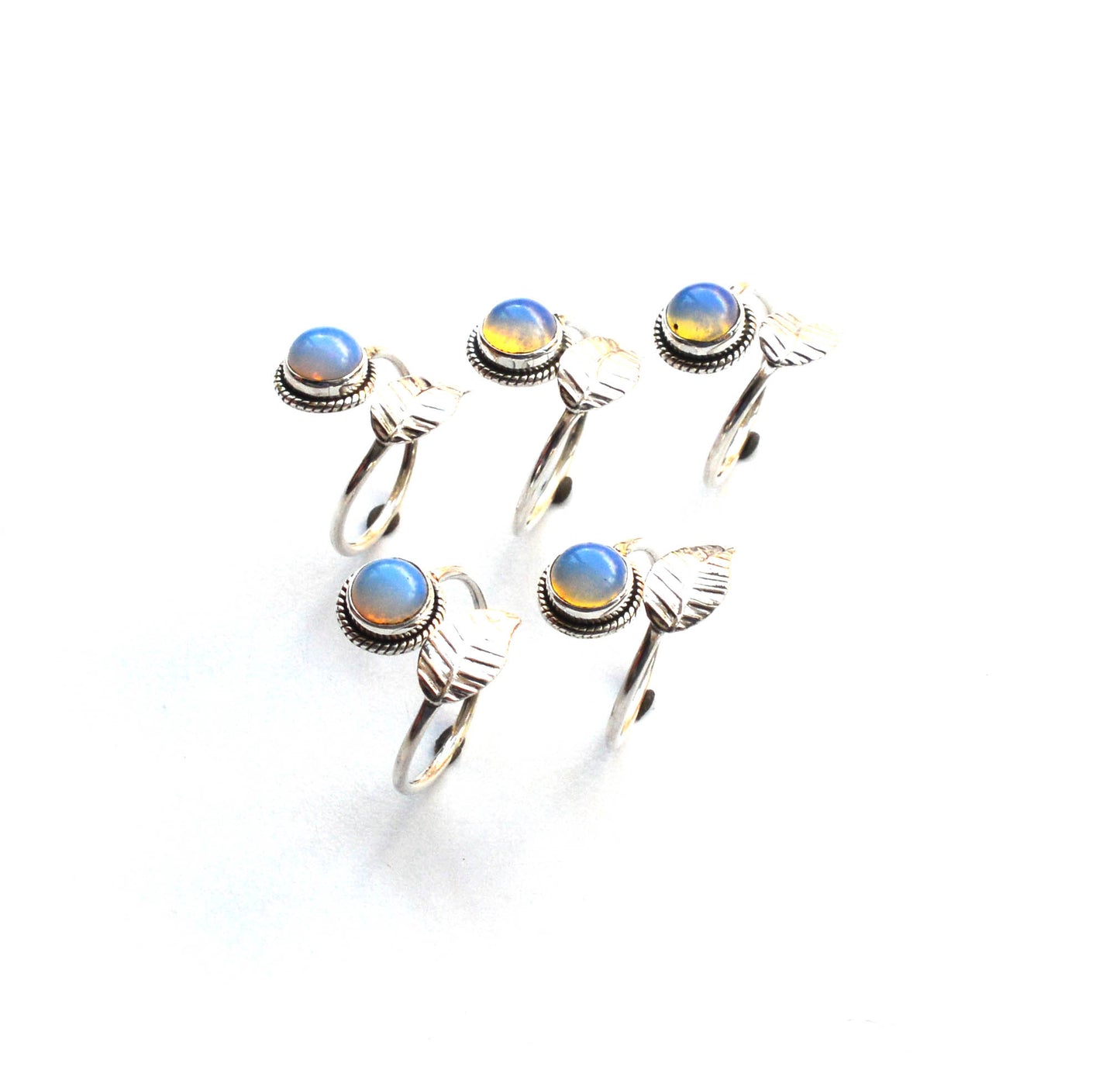 WHOLESALE 5PC 925 SOLID STERLING SILVER MILKY OPALITE RING LOT