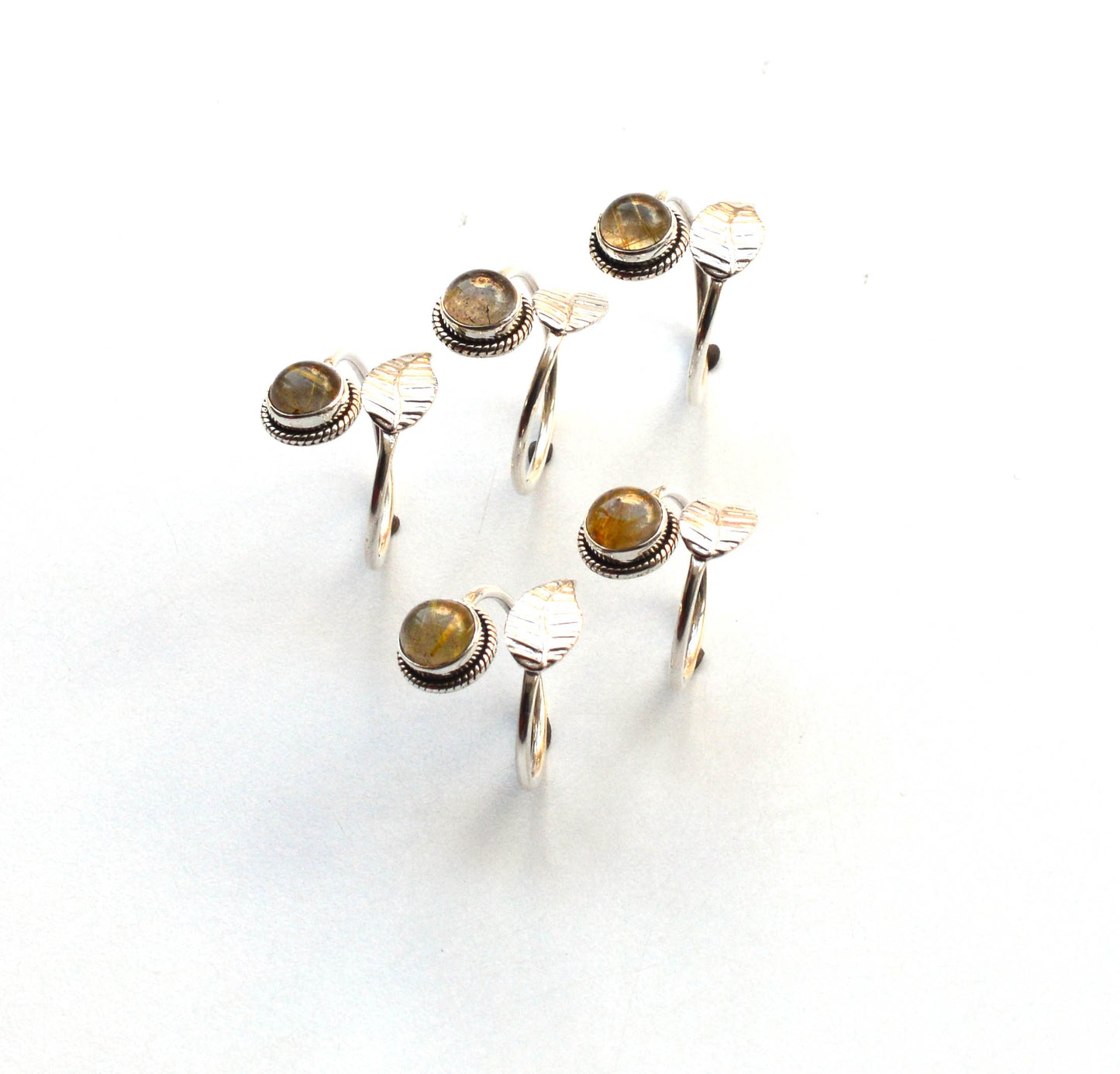 WHOLESALE 5PC 925 SOLID STERLING SILVER GOLDEN RUTILE RING LOT