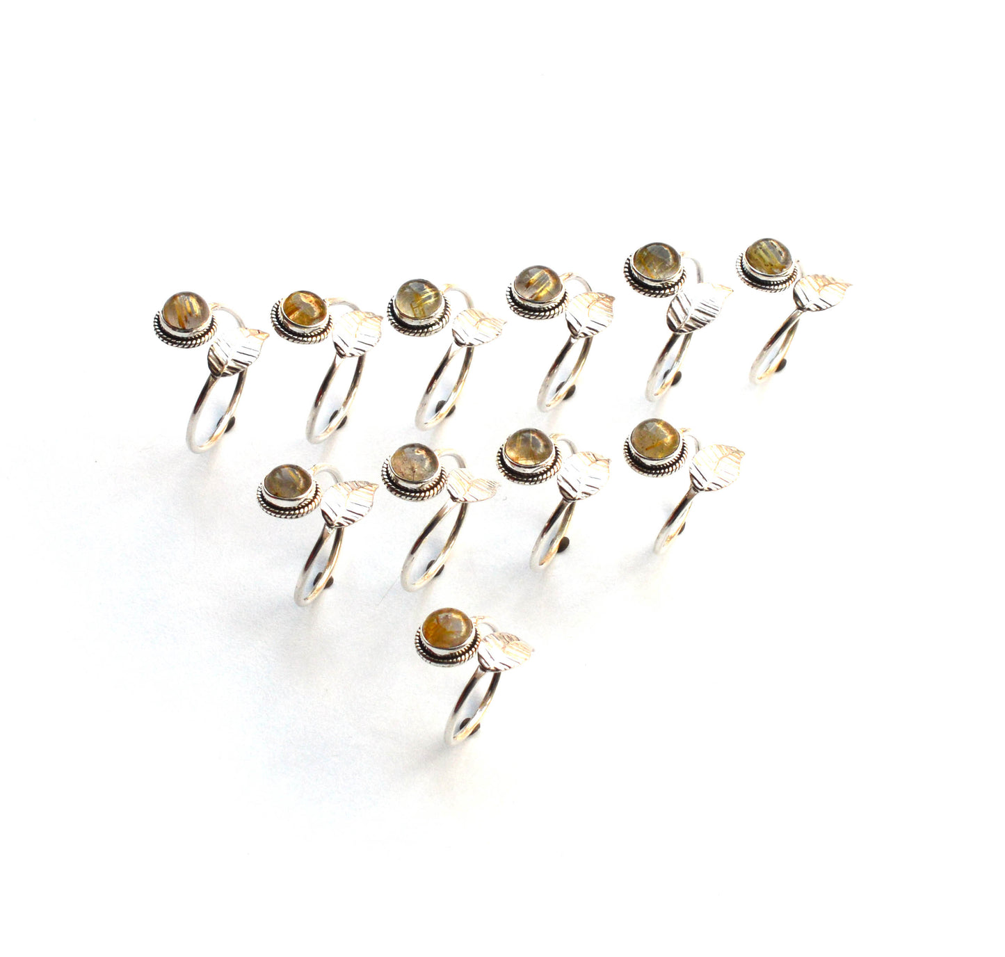 WHOLESALE 11PC 925 SOLID STERLING SILVER GOLDEN RUTILE RING LOT