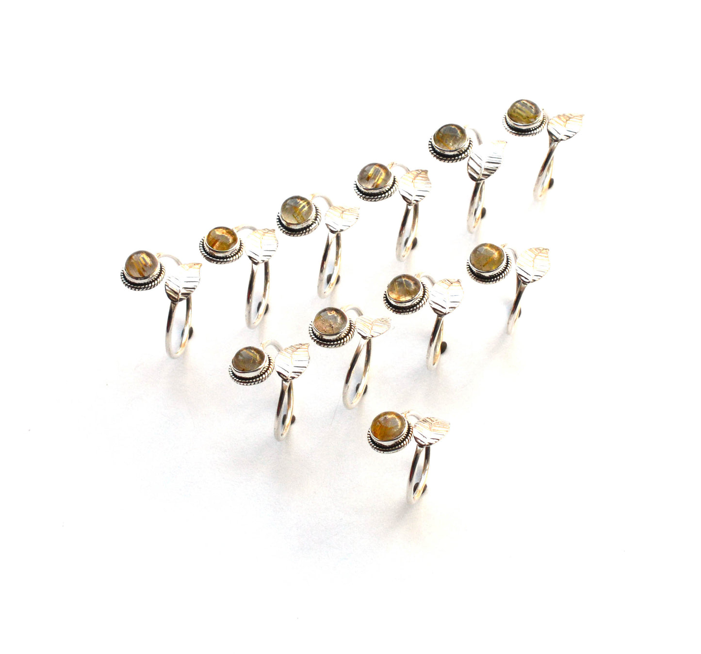 WHOLESALE 11PC 925 SOLID STERLING SILVER GOLDEN RUTILE RING LOT