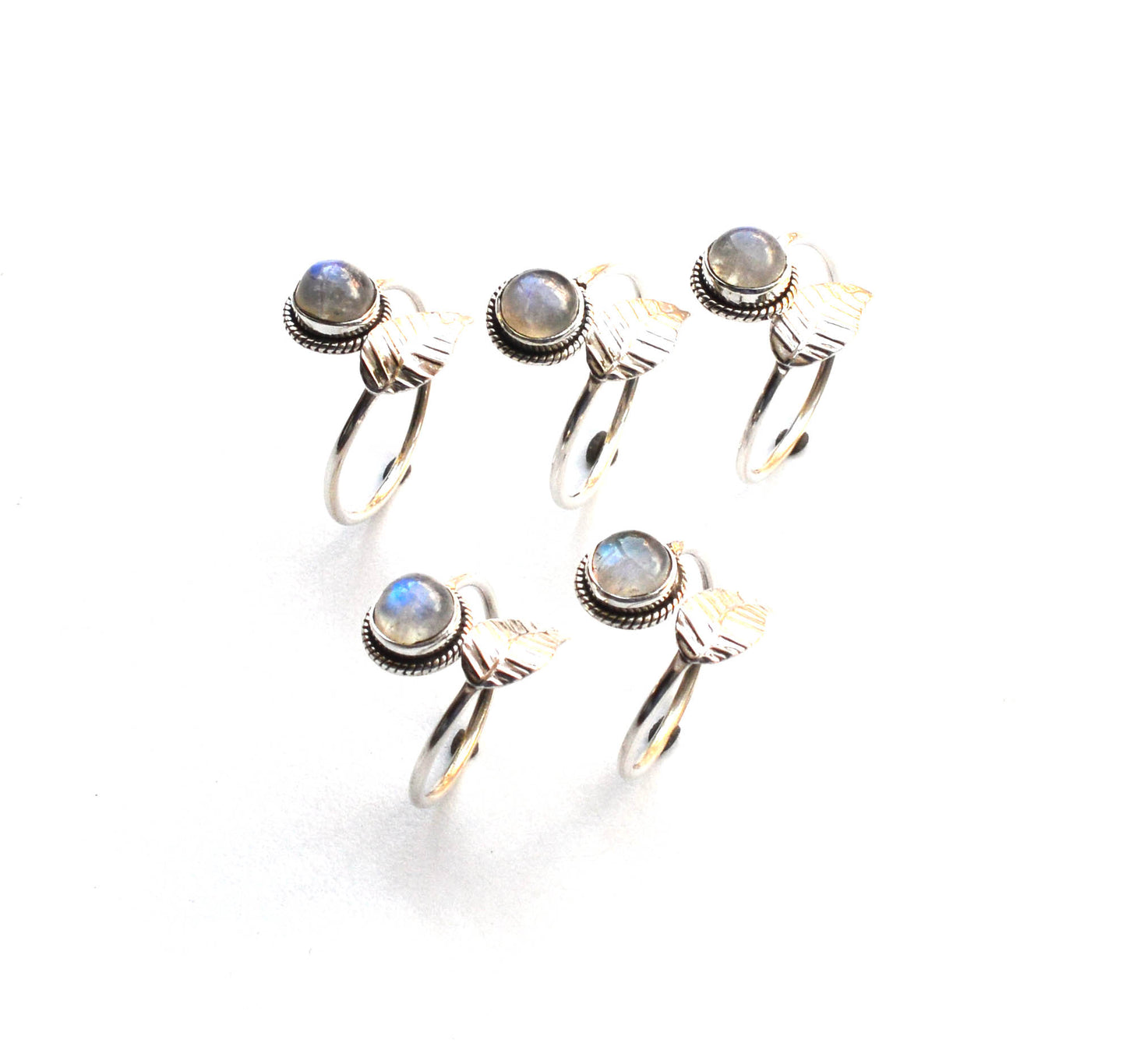 WHOLESALE 5PC 925 SOLID STERLING SILVER WHITE RAINBOW MOONSTONE RING LOT